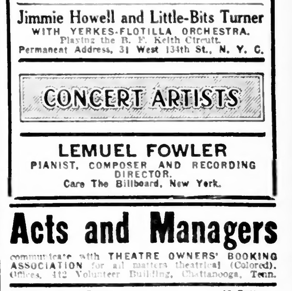 Fowler ad in Billboard, autumn 1923